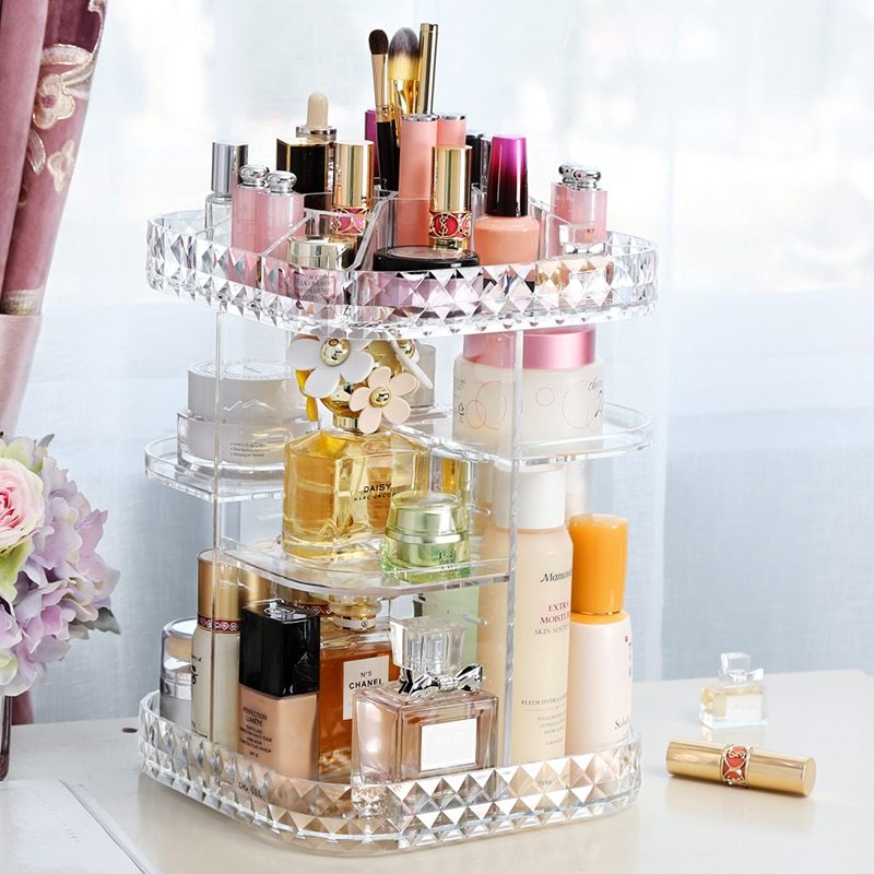 Transparent rotating cosmetic case